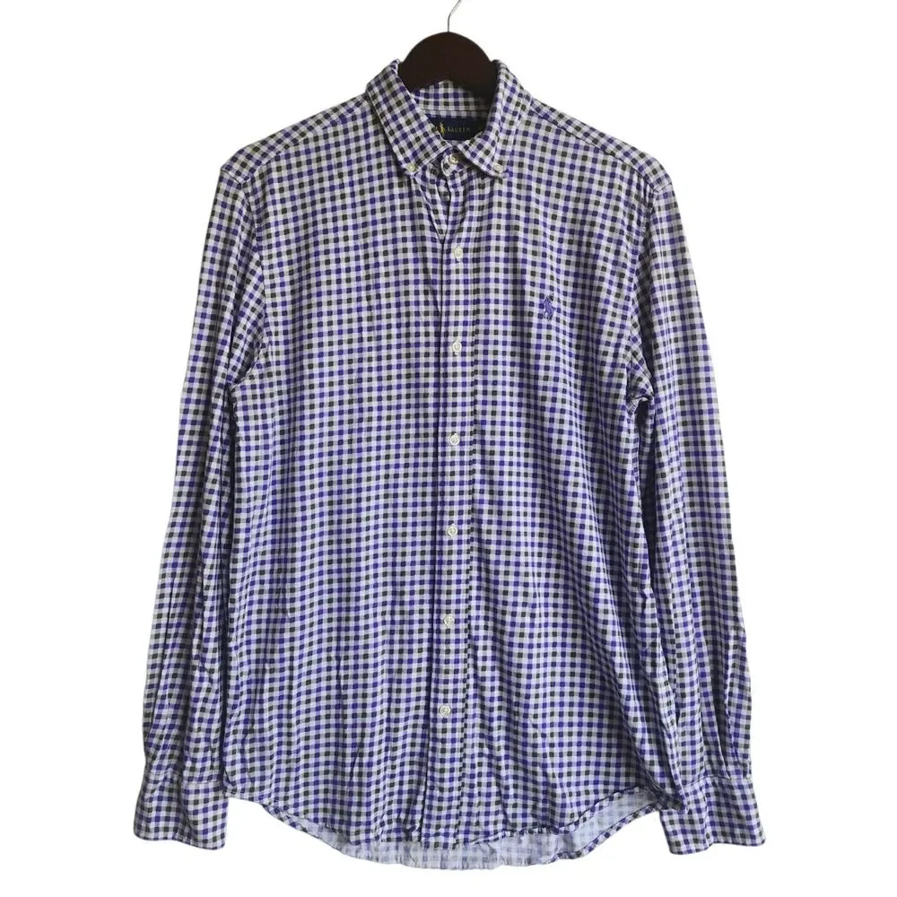 RALPH LAUREN Polo Gingham Check Shirt Pima Cotton Modal Med Made In Peru